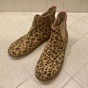 MINI BODEN Leopard Print Ankle Boots with Pink Trim